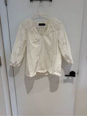 Pomander Place Cream Ruffle V-Neck Blouse